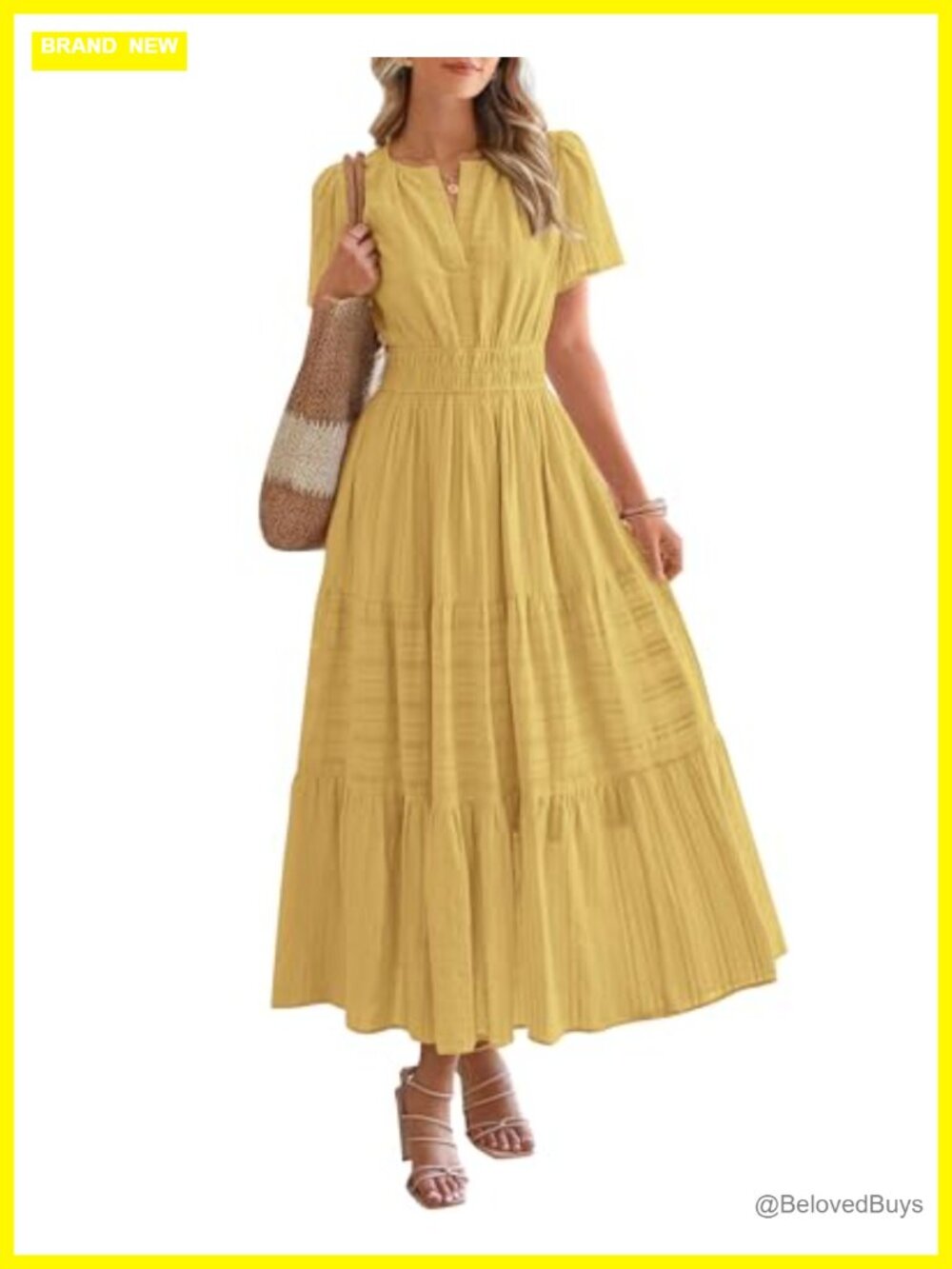 Women's Casual Maxi Dress Short Sleeve V-Neck Tiered Ruffle